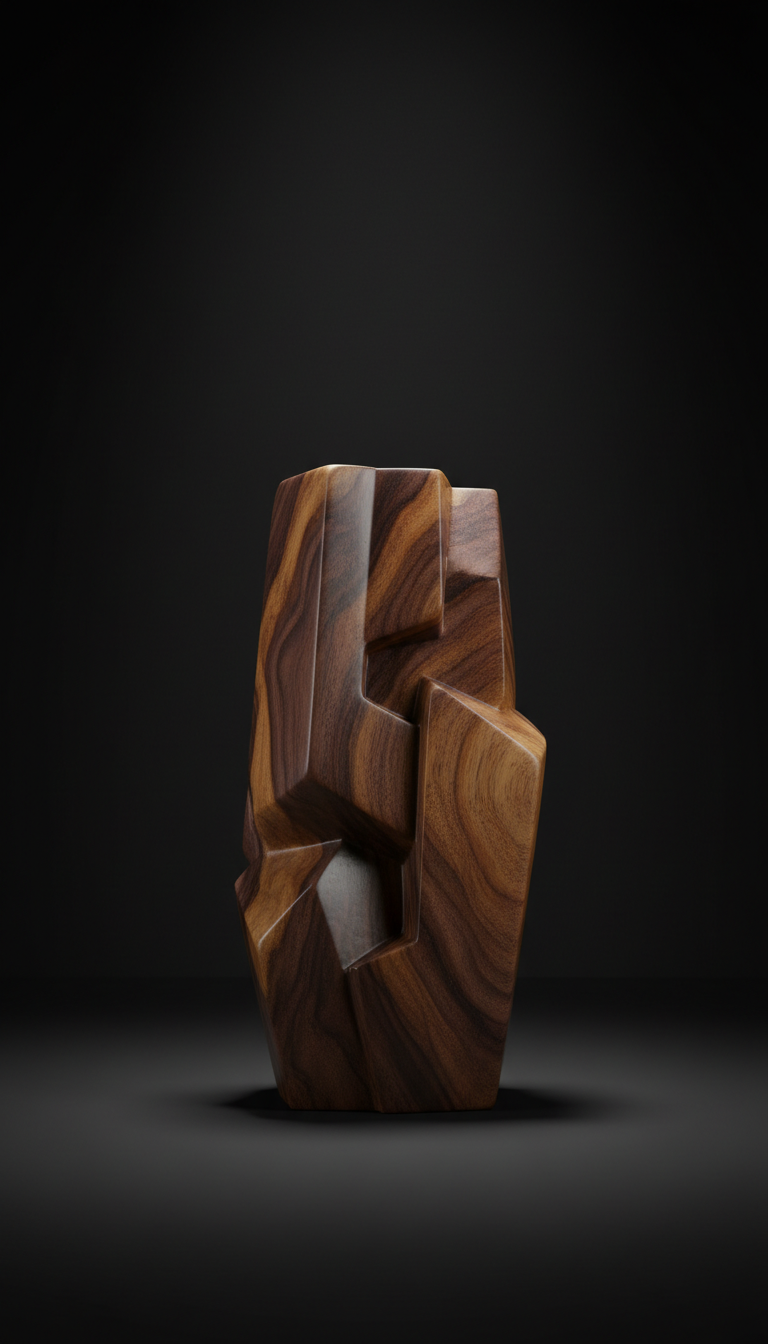 Walnut brown monolith resin-infused accent sculpture