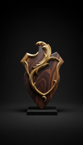 Antique gold crest epoxy and espresso wood tabletop sculpture